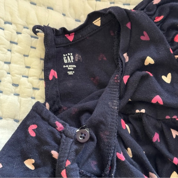 navy baby gap dress with purple, ivory, and pink hearts, size 3-6 months - Picture 3 of 4
